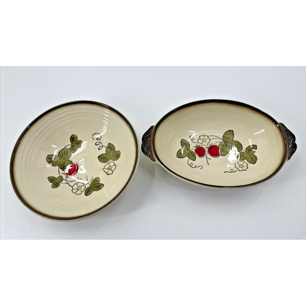 Metlox Poppy Trail California Strawberry Set Serving Bowl 9" and Platter 11"